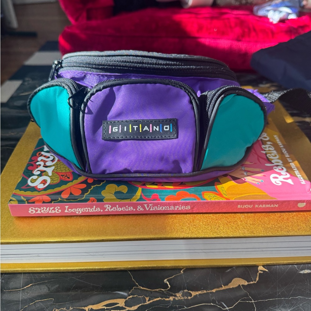 Vintage Gitano Purple black and Teal 4 compartment Fanny Pack Belt Bag